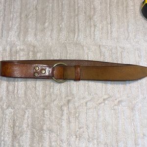 Vintage Brown leather Round closure Belt 48inch length EUC